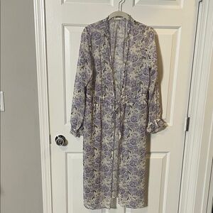 KORI Sheer Kimono Medium Large Cardigan Top Robe Long Purple Cream Tie front